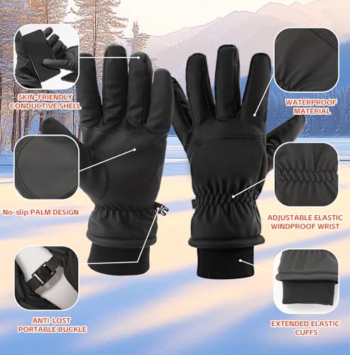 Jeniulet Waterproof Winter Gloves for Men Warm Ant-slip Touchscreen Ski Snow Cycling Running Cold Weather Long Fleece Lining - Image 5