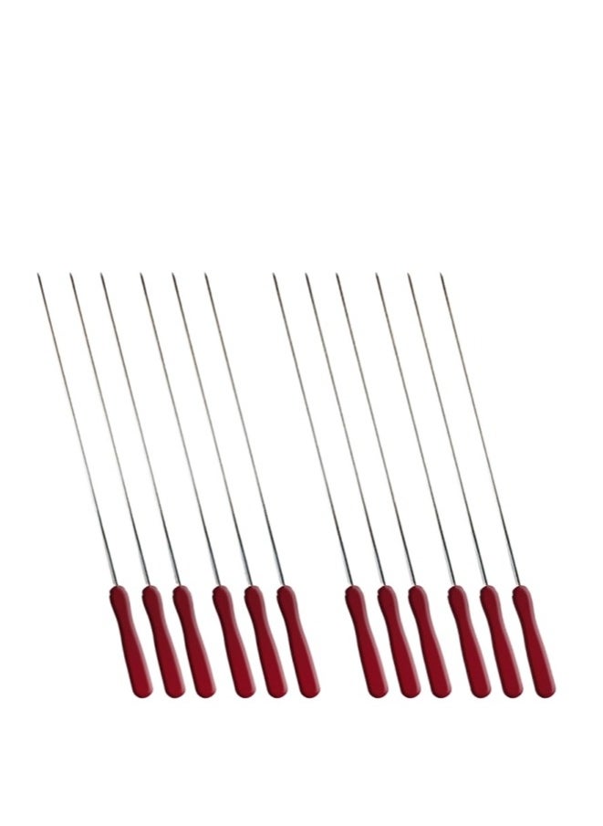 BASURRAH 12 pcs Stainless Steel Kebab Skewers with Wooden Handle and Reusable BBQ Needle  - Image 2