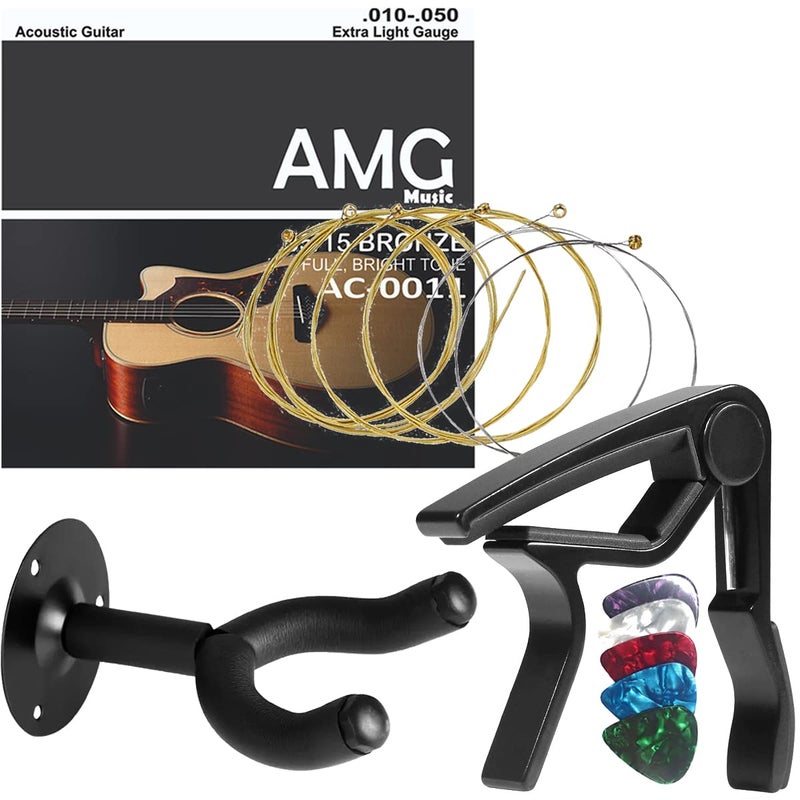 Device Of Urban Infotech حامل جدار للجيتار مع أوتار جيتار وكابو سريع التغيير من سبائك المعادن للجيتار الكهربائي والبيس والبانجو والمندولين (يتضمن 5 ريش)  - Image 1