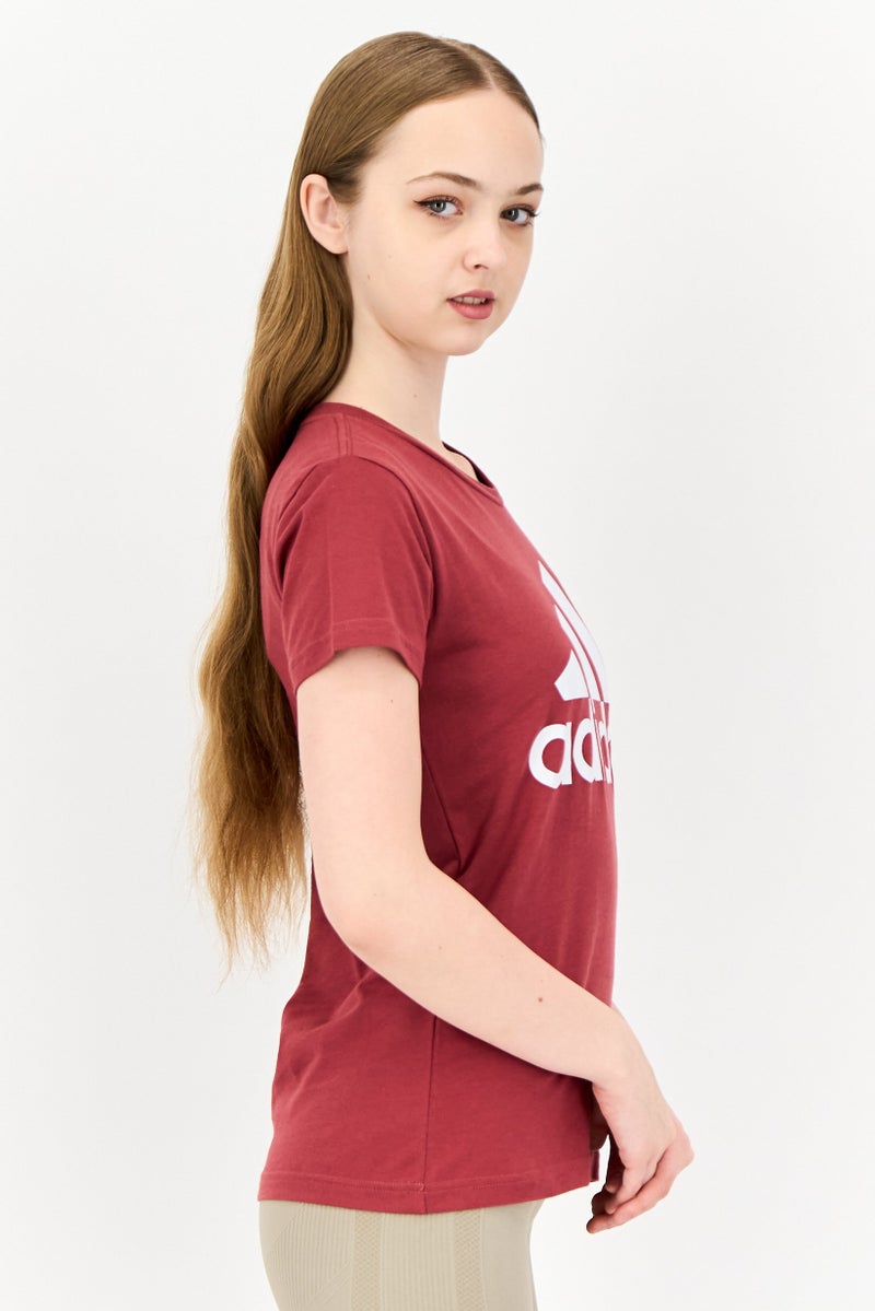 Adidas Women Sportswear Fit Short Sleeves Training T-shirt, Maroon - Image 2