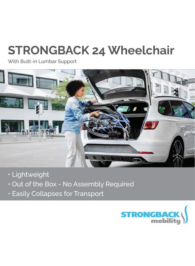 Strongback Mobility Lightweight Foldable Wheelchair, Built-in Adjustable Lumbar Support, Promotes a Healthy Spine, STRONGBACK 24, 18" Seat (24" Rear Wheels) - Image 4
