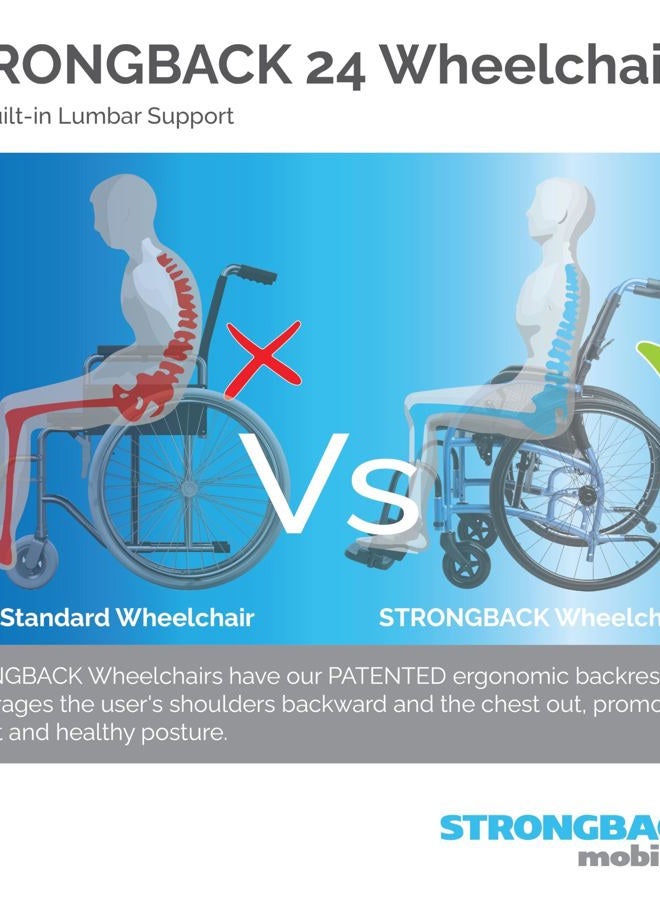 Strongback Mobility Lightweight Foldable Wheelchair, Built-in Adjustable Lumbar Support, Promotes a Healthy Spine, STRONGBACK 24, 18" Seat (24" Rear Wheels) - Image 2