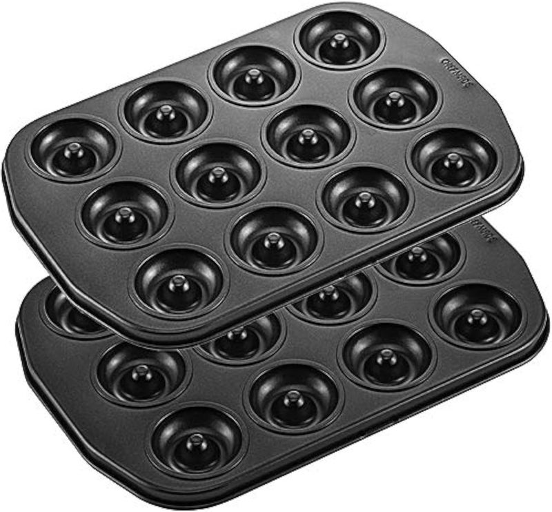 chefmade Mini Donut Baking Pans, Non-Stick 12-Cavity Donut Pan, Carbon Steel Cake Baking Pan - BPA Free Mini Bagel Pan, Oven, Microwave, Freezer Safe - Image 1