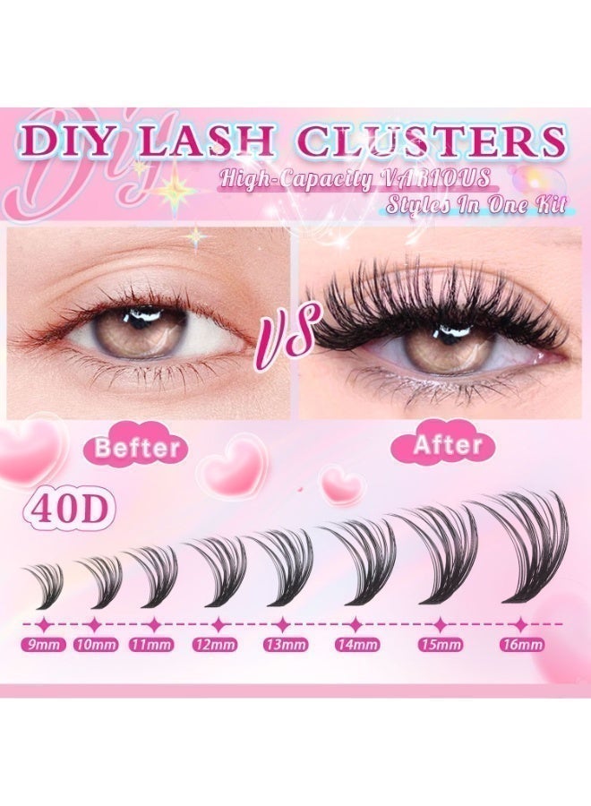بابونا طقم وصلات رموش DIY عدد 280 قطعة – رموش كلاستر فردية 9-16 مم كثافة 30D و40D مع لاصق رموش ومزيل وأداة تركيب لتمديد الرموش في المنزل - Image 4