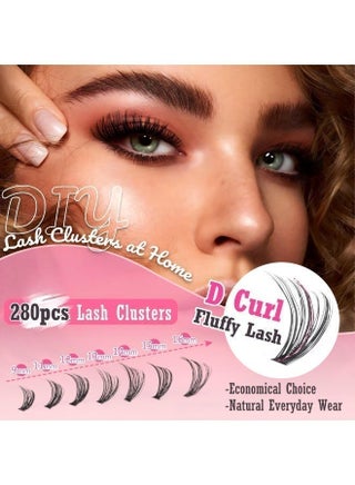 280-Piece DIY Lash Extension Kit with 9–16 mm 30D and 40D Individual Lash Clusters, Lash Bond, Remover and Applicator for Natural and Volume Looks - view 2