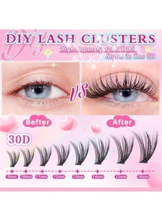 280-Piece DIY Lash Extension Kit with 9–16 mm 30D and 40D Individual Lash Clusters, Lash Bond, Remover and Applicator for Natural and Volume Looks - view 3