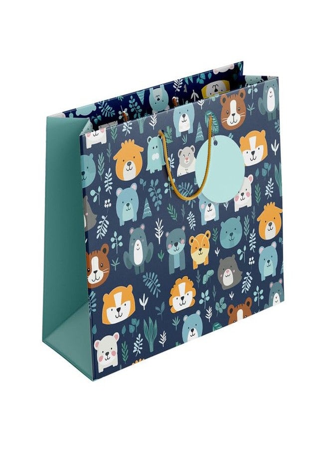 PaperPep Blue Cute Cartoon Animal Pattern PrintGift Paper Bags | Small (9"X7"X4" inches) | Attached gift tags, Ideal for Return Gifts, Weddings, Birthday & Celebrations | Pack of 3 - Image 1