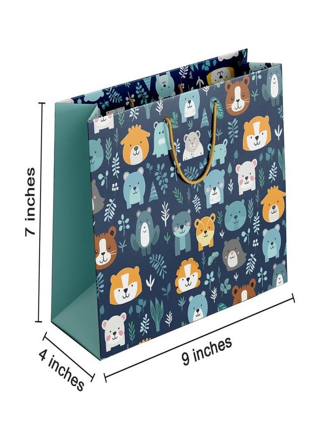 PaperPep Blue Cute Cartoon Animal Pattern PrintGift Paper Bags | Small (9"X7"X4" inches) | Attached gift tags, Ideal for Return Gifts, Weddings, Birthday & Celebrations | Pack of 3 - Image 2