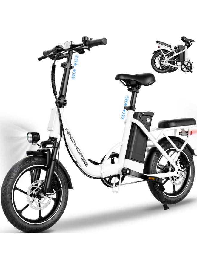 ويندهورس دراجة كهربائية قابلة للطي W2B، محرك 350 واط، بطارية 36 فولت 8 أمبير، سرعة تصل إلى 40 كم/ساعة، مدى يصل إلى 35 كم، فرامل قرصية مزدوجة، هيكل من سبائك الكربون، إطارات 16 بوصة، نظام تعليق أمامي، دراجة كهربائية محمولة بمقعدين - Image 1