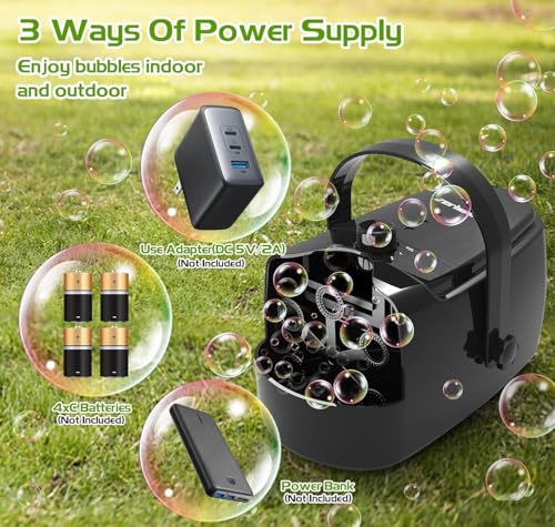 Zerhunt Bubble Machine Durable Automatic Bubble Blower, 18000+ Big Bubbles Per Minute Bubbles for Kids Toddlers Bubble Maker Operated by Plugin or Batteries Bubble Toys for Indoor Outdoor Birthday Party - Image 5