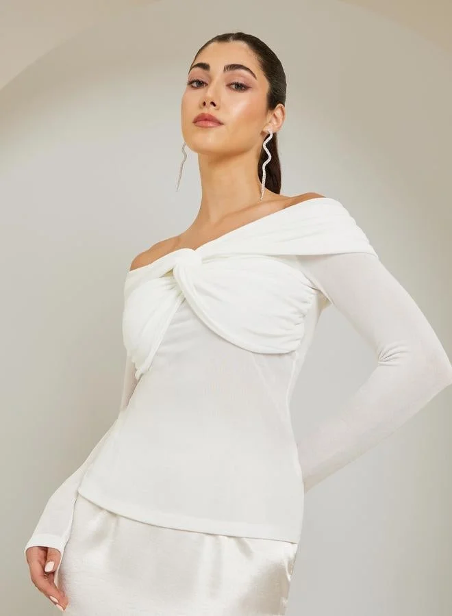 Styli Women Off White Off-Shoulder Knit Top