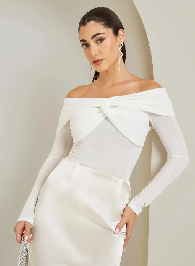 Styli Women Off White Off-Shoulder Knit Top