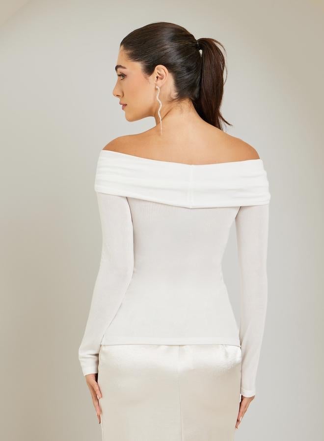 Styli Women Off White Off-Shoulder Knit Top - Image 5