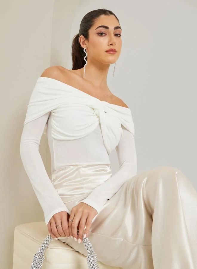 Styli  Women Off White Off-Shoulder Knit Top for Women | Best Price UAE