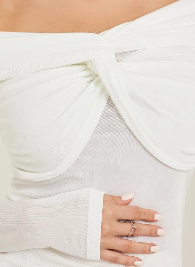 Styli  Women Off White Off-Shoulder Knit Top for Women | Best Price UAE
