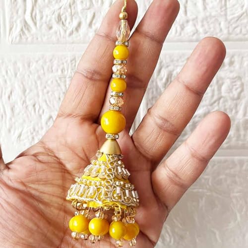 Adikala Craft Store Ethnic Nalki Cone Latkan Tassel Pack of 2 for Saree Pallu, Blouse, Suits, Dupatta, Lehenga Decor (Yellow 1Cone) - Image 2