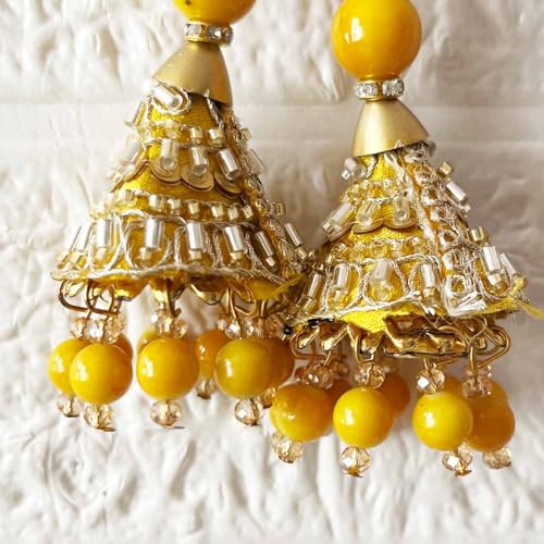 Adikala Craft Store Ethnic Nalki Cone Latkan Tassel Pack of 2 for Saree Pallu, Blouse, Suits, Dupatta, Lehenga Decor (Yellow 1Cone) - Image 5