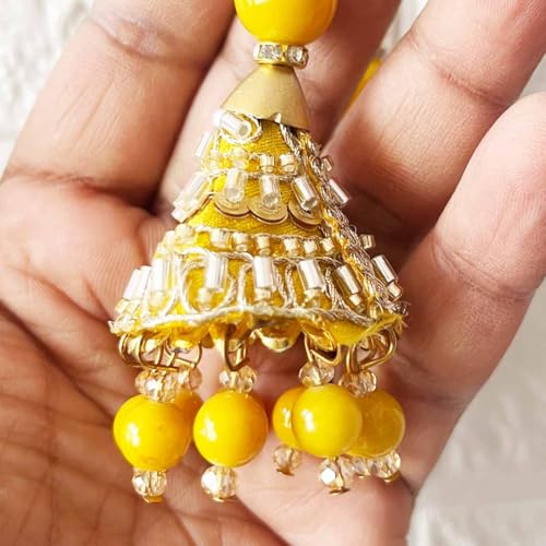 Adikala Craft Store Ethnic Nalki Cone Latkan Tassel Pack of 2 for Saree Pallu, Blouse, Suits, Dupatta, Lehenga Decor (Yellow 1Cone) - Image 3