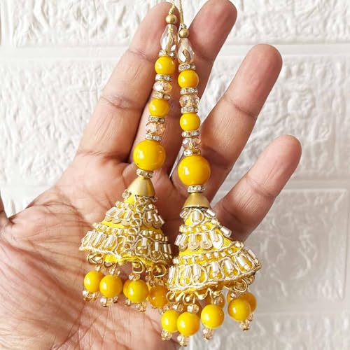Adikala Craft Store Ethnic Nalki Cone Latkan Tassel Pack of 2 for Saree Pallu, Blouse, Suits, Dupatta, Lehenga Decor (Yellow 1Cone) - Image 1