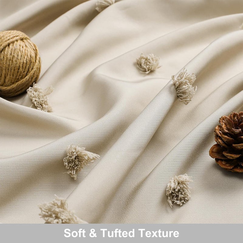 Bohemian style fabric shower curtain 72x78 inches pleated texture tassel retro classic bathroom curtain  beige - Image 4