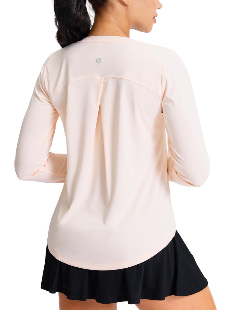 SANTINY Lightweight Long Sleeve Workout Tops for Women Breathable Gym Yoga Athletic Running Hiking Top UPF 50+ Sun Shirts (Cream_M) - Image 1