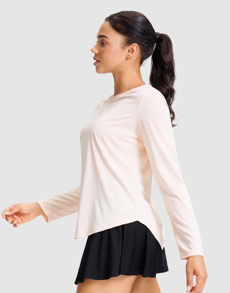 SANTINY Lightweight Long Sleeve Workout Tops for Women Breathable Gym Yoga Athletic Running Hiking Top UPF 50+ Sun Shirts (Cream_M) - Image 3