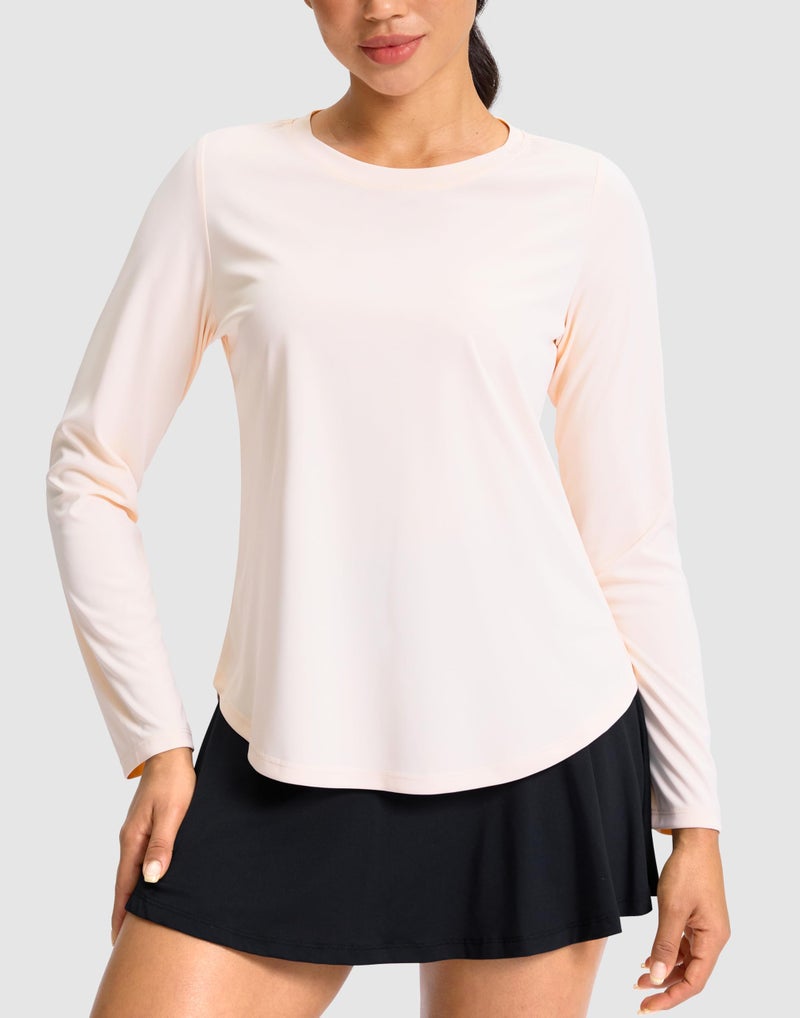 SANTINY Lightweight Long Sleeve Workout Tops for Women Breathable Gym Yoga Athletic Running Hiking Top UPF 50+ Sun Shirts (Cream_M) - Image 2