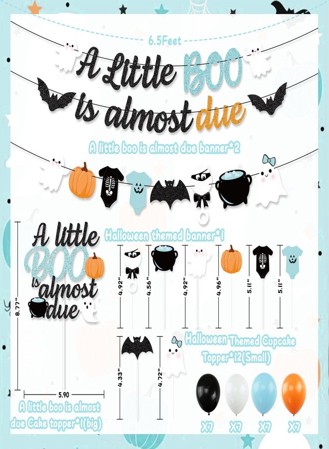 K KUMEED Blue Halloween Baby Shower Decorations, A Little Boo is Almost Due Banner,Cute Ghost Bat Pumpkin Cake Topper and Latex Balloons for kids Halloween Boo Baby Shower Party Supplies - Image 3