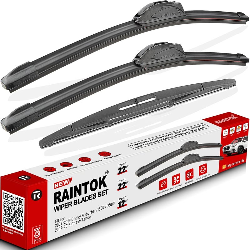 Raintok شفروليه سوبربان 1500 2500 2009-2013 شفروليه تاهو 2009-2013 مجموعة شفرات مساحات الزجاج الأمامي والخلفي 22 22 12 - Image 1