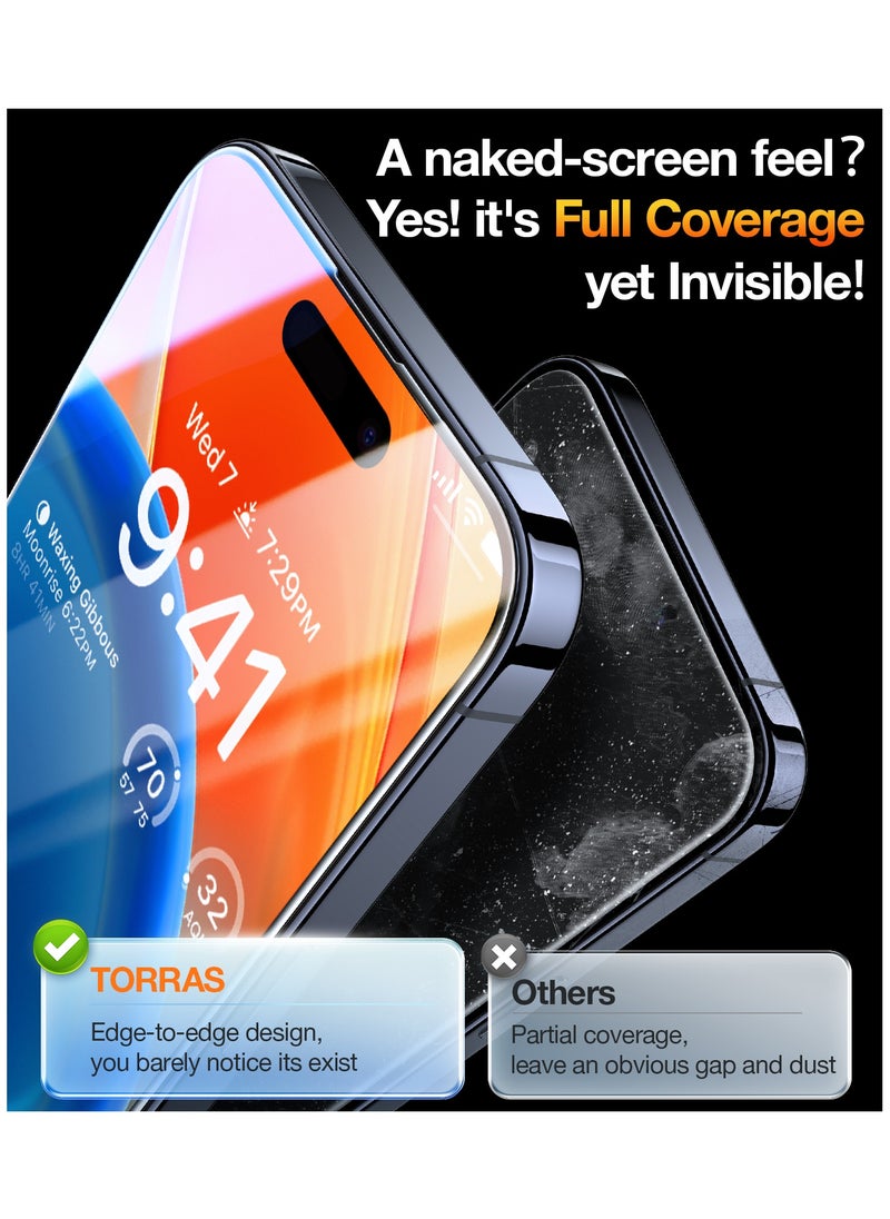 TORRAS - Top-Notch Diamond Shield for iPhone 15 Pro Max Screen Protector [ 9H+ Mil-Grade Protection] Unbreakable Shatterproof Tempered Glass for iPhone 15 Pro Max Full Coverage Screen Protector - Image 1
