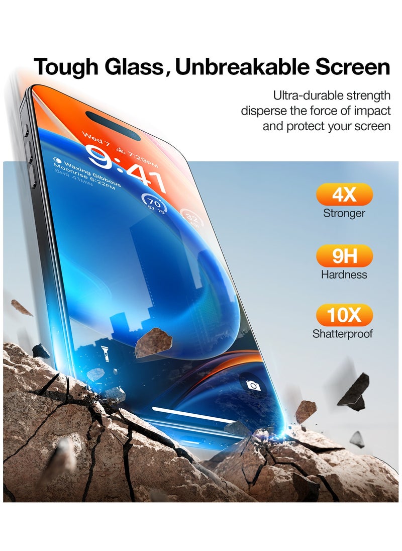 TORRAS - Top-Notch Diamond Shield for iPhone 15 Pro Max Screen Protector [ 9H+ Mil-Grade Protection] Unbreakable Shatterproof Tempered Glass for iPhone 15 Pro Max Full Coverage Screen Protector - Image 1