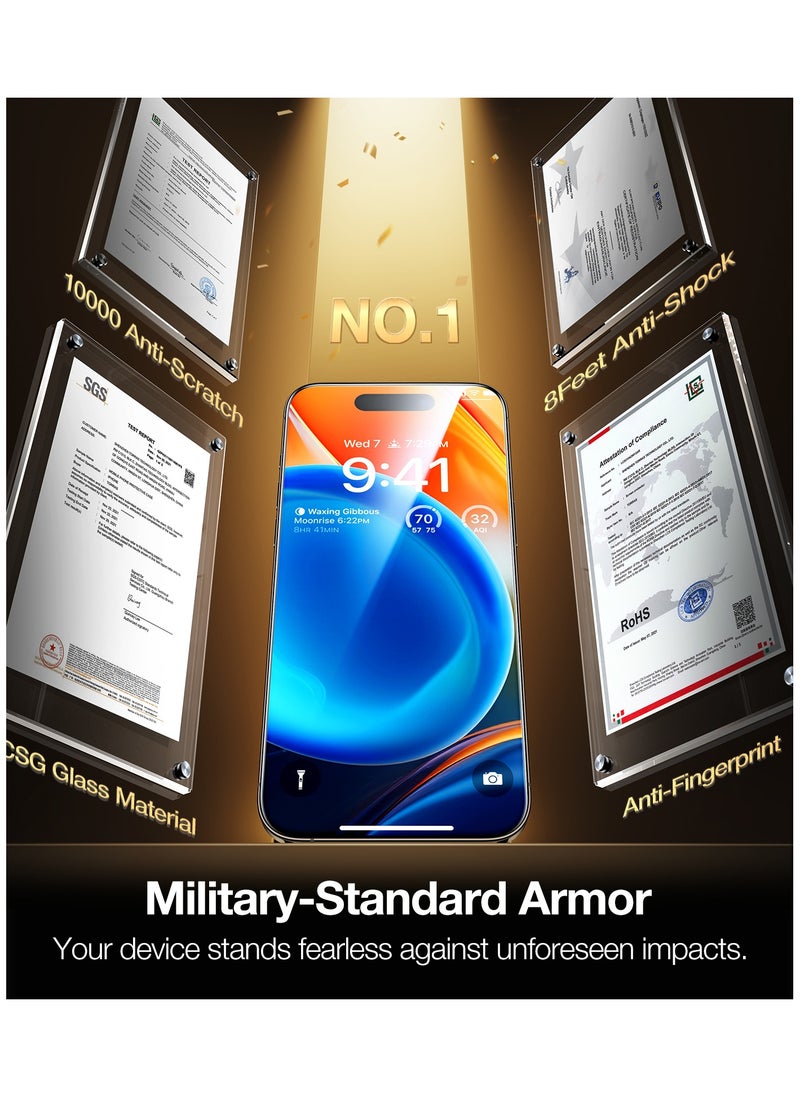 TORRAS - Top-Notch Diamond Shield for iPhone 15 Pro Max Screen Protector [ 9H+ Mil-Grade Protection] Unbreakable Shatterproof Tempered Glass for iPhone 15 Pro Max Full Coverage Screen Protector - Image 1