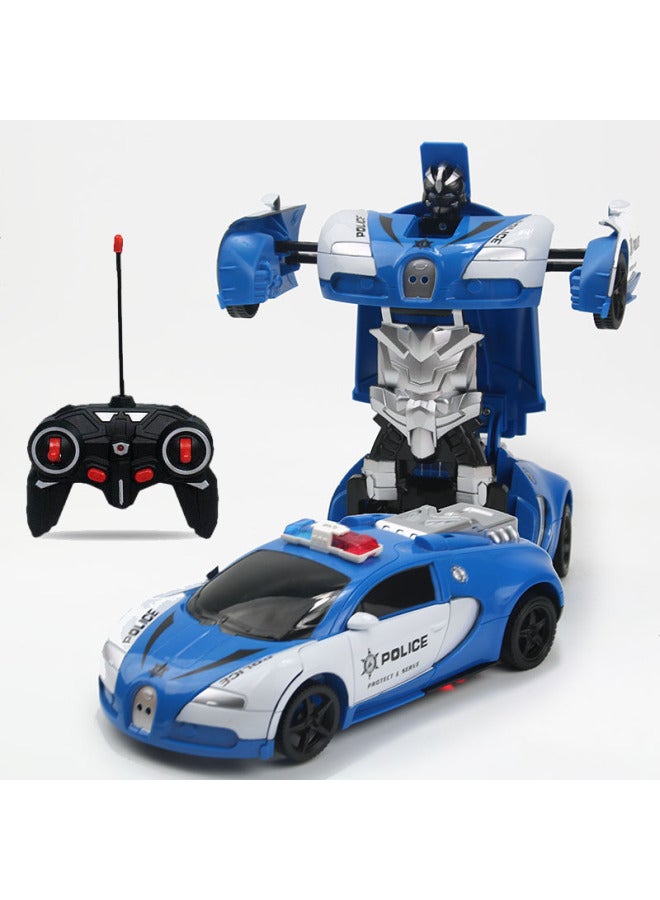 Remote Control Deformation Car Charging Remote Control Car Induction Transformation King Kong Robot Electric Remote Control Car Children's Toy Car-Color:Remote Control Version Cloth White Alarm Color/battery Version-Proportion:1:18 English Packaging  - Image 1
