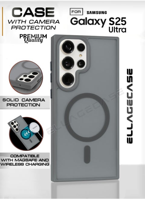 Grey Stylish Case for Samsung Galaxy S25 Ultra, Solid Camera Protection, Shockproof, Enhanced Protection, Compatible with MagSafe and Wireless Charging