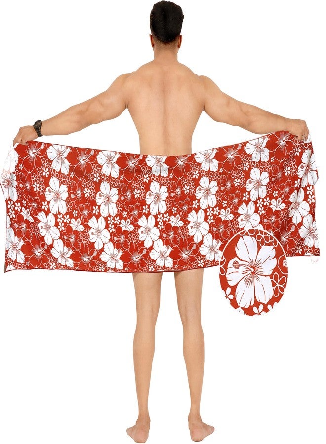 LA LEELA Men's Pareo Sarong Beach Mini Aloha Wrap One Size Floral Red - Image 4