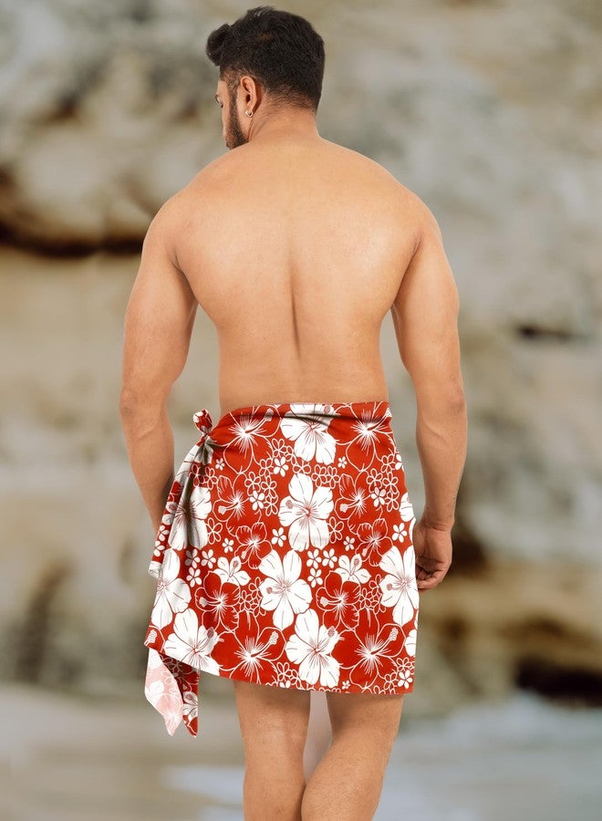 LA LEELA Men's Pareo Sarong Beach Mini Aloha Wrap One Size Floral Red - Image 2