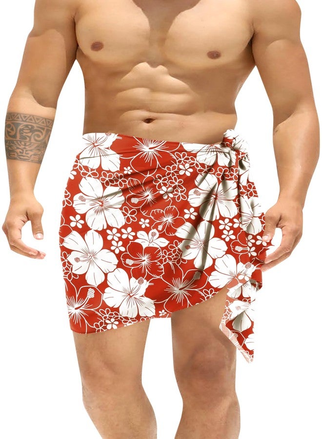 LA LEELA Men's Pareo Sarong Beach Mini Aloha Wrap One Size Floral Red - Image 1