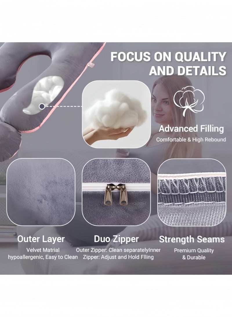 ALIVINGHOME Pregnancy Pillows for Sleeping, G-Shaped Full Body Maternity Support Pillow, with Removable Cover, Support for Back, Legs, Belly for Pregnant Women, Pregnancy Pillow for Women(Grey+Pink) - Image 3