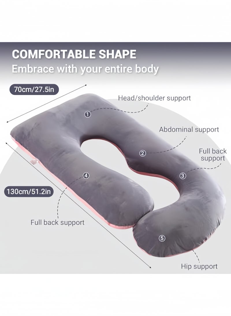 ALIVINGHOME Pregnancy Pillows for Sleeping, G-Shaped Full Body Maternity Support Pillow, with Removable Cover, Support for Back, Legs, Belly for Pregnant Women, Pregnancy Pillow for Women(Grey+Pink) - Image 5