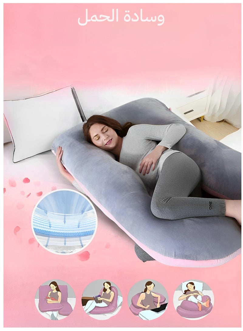 ALIVINGHOME Pregnancy Pillows for Sleeping, G-Shaped Full Body Maternity Support Pillow, with Removable Cover, Support for Back, Legs, Belly for Pregnant Women, Pregnancy Pillow for Women(Grey+Pink) - Image 1