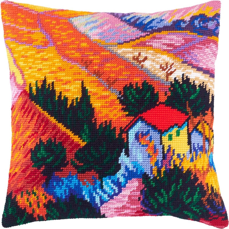 Brvsk Landscape Stamped Cross-Stitch Kit for Adults and Beginners — Landscape with a House and an Employee by Vincent Van Gogh 16″ × 16″ with Clear, Precise Printed Design on Cotton Canvas - Image 1