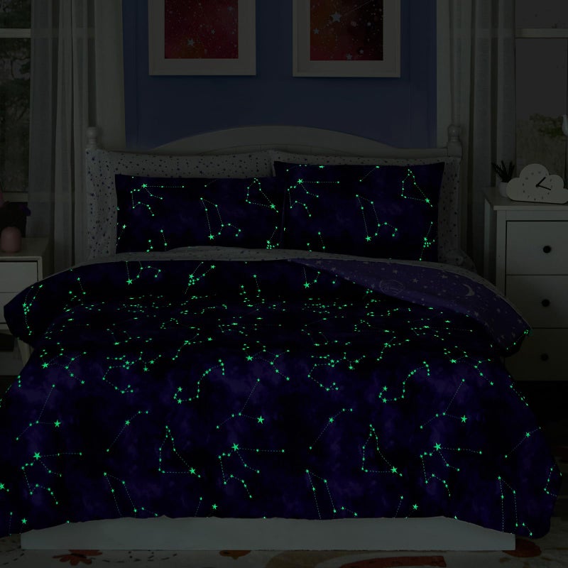 Wink Deer Twin Comforter Set - 5 Pieces Girls Boys Galaxy Glow in the Dark Twin Bedding Sets for Kids, Ultra Soft Bed in A Bag with Sheets - Image 2