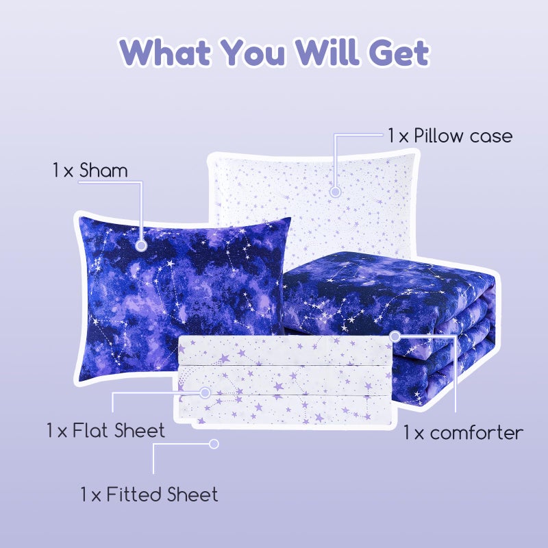 Wink Deer Twin Comforter Set - 5 Pieces Girls Boys Galaxy Glow in the Dark Twin Bedding Sets for Kids, Ultra Soft Bed in A Bag with Sheets - Image 5