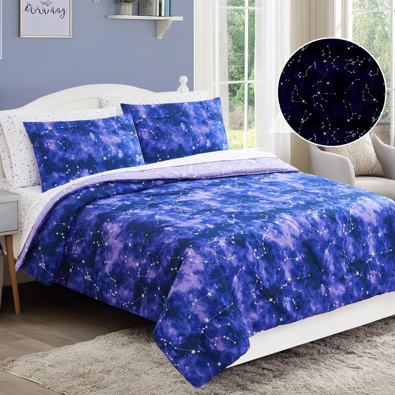 Wink Deer Twin Comforter Set - 5 Pieces Girls Boys Galaxy Glow in the Dark Twin Bedding Sets for Kids, Ultra Soft Bed in A Bag with Sheets - Image 3