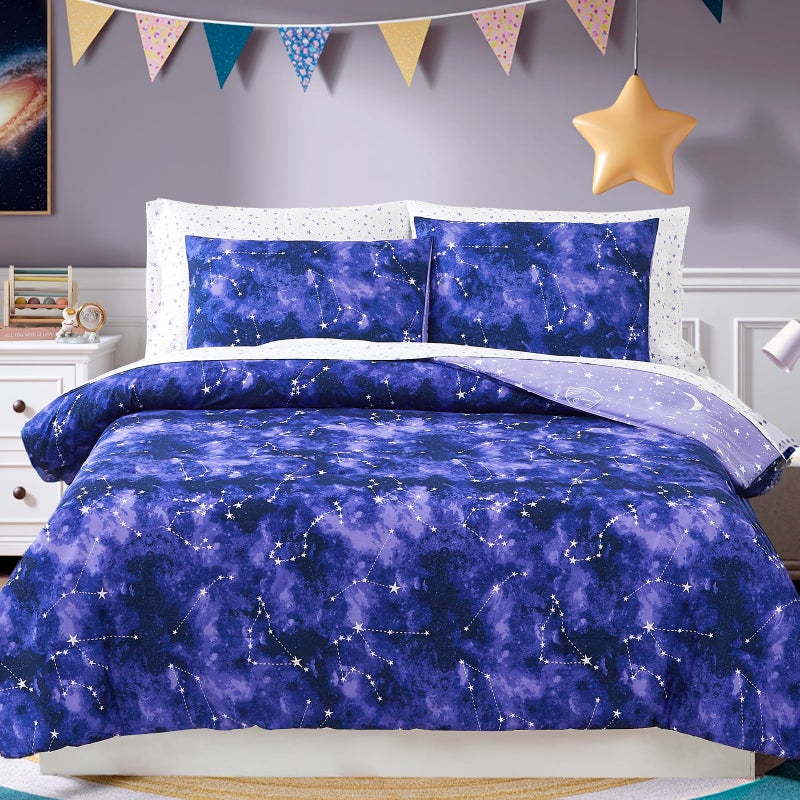 Wink Deer Twin Comforter Set - 5 Pieces Girls Boys Galaxy Glow in the Dark Twin Bedding Sets for Kids, Ultra Soft Bed in A Bag with Sheets - Image 1