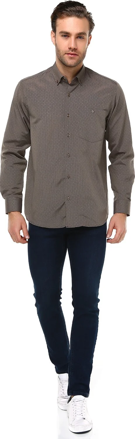 Varetta Men's Brown Classic Cut Patterned Long Sleeve Shirt