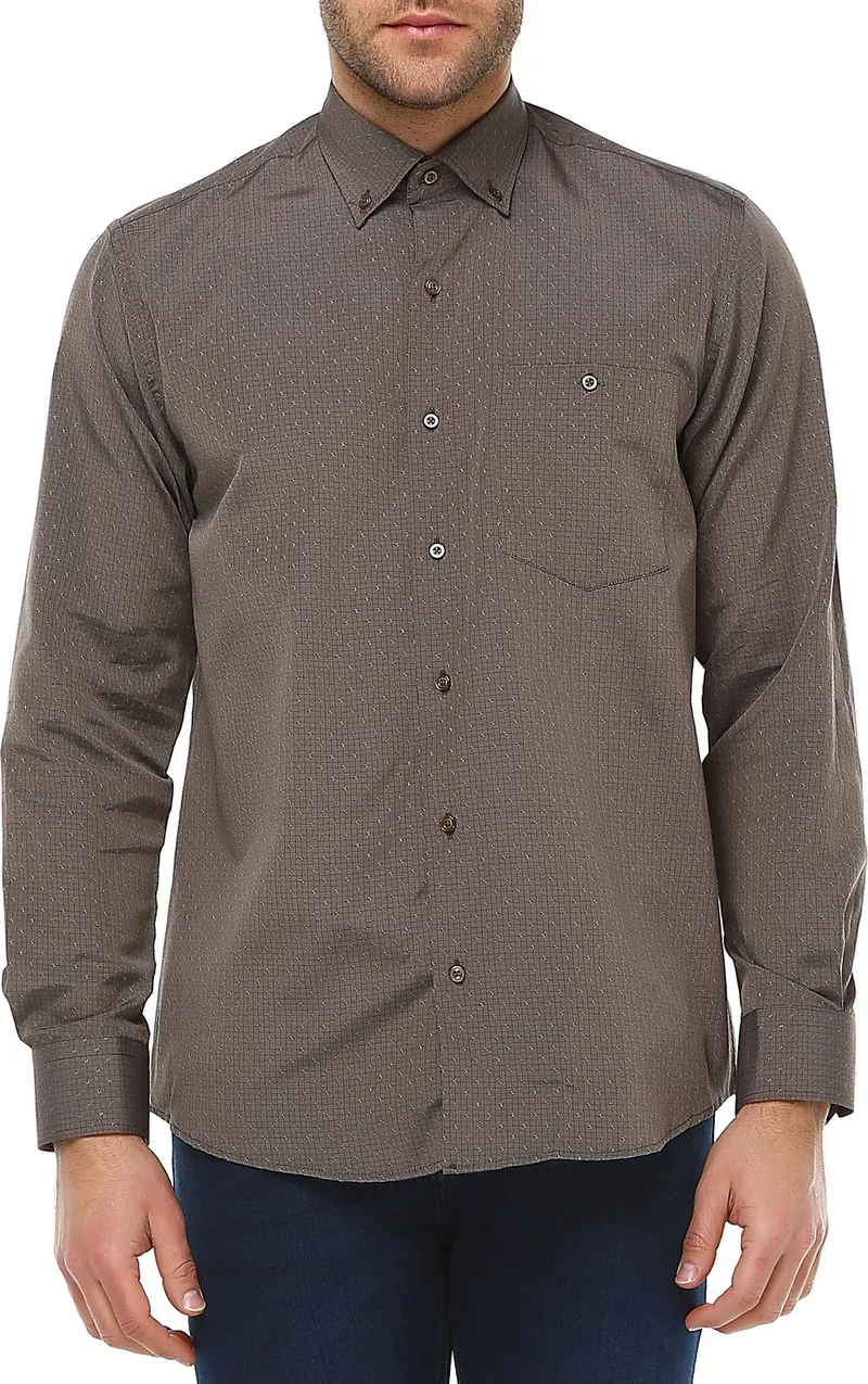 Varetta Men's Brown Classic Cut Patterned Long Sleeve Shirt