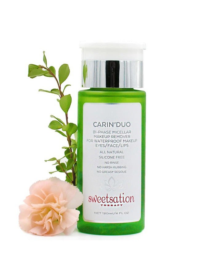 Sweetsation Therapy YUNASENCE CARIN'DUO Bi-Phase Micellar Makeup Remover for Regular and Waterproof Makeup. Eyes/Face/Lips, 4oz. 100% Natural. Silicone free. Cyclopentasiloxane free. - Image 1