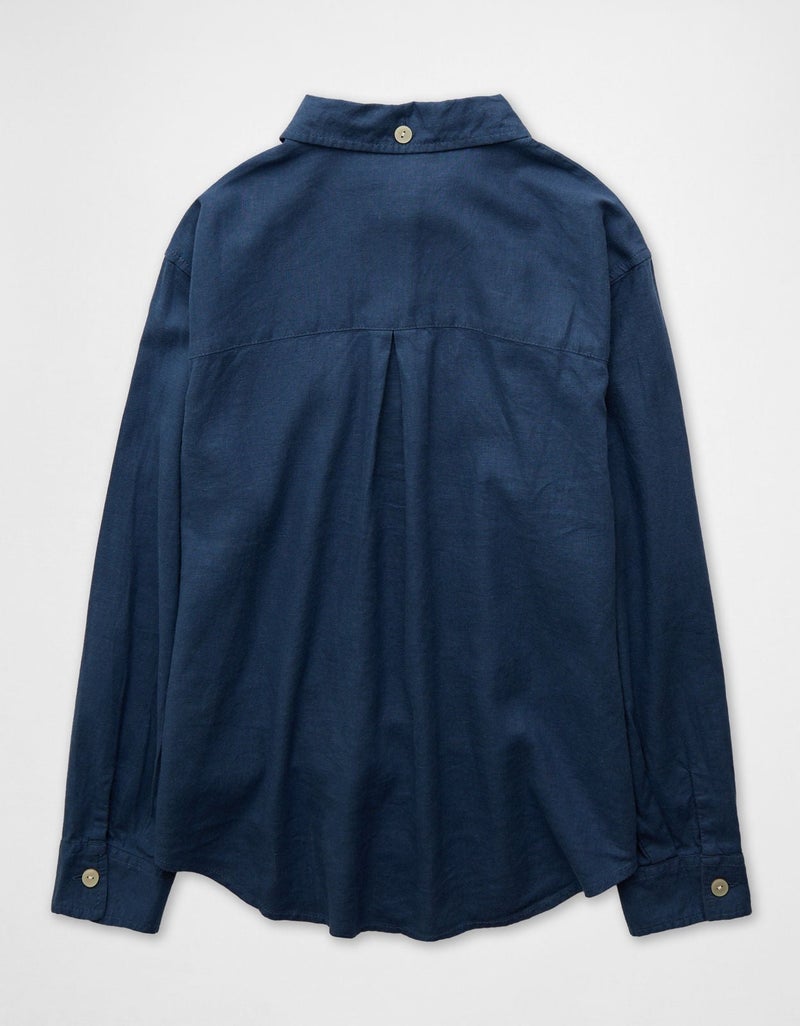 American Eagle AE Oversized Linen-Blend Button-Up Shirt - Image 4
