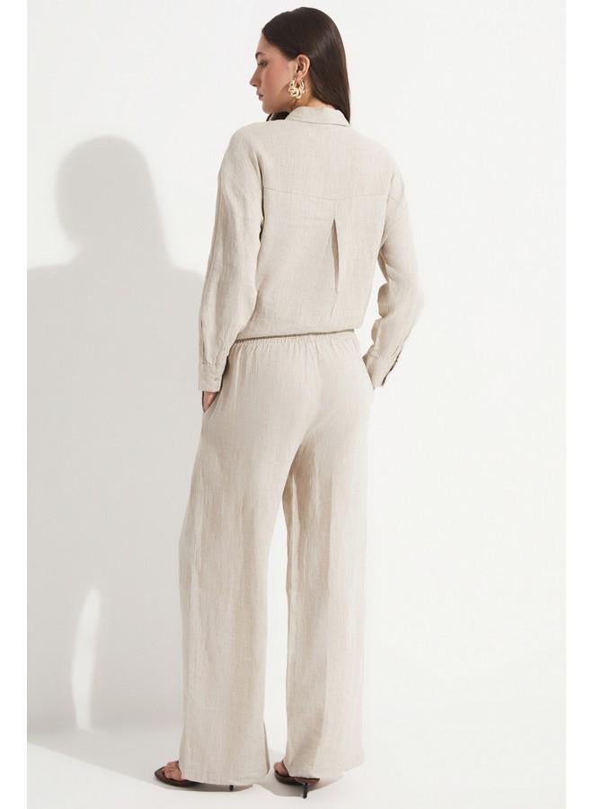 June Women Exclusive 100% Linen Wide Leg Trouser Stone - Image 4